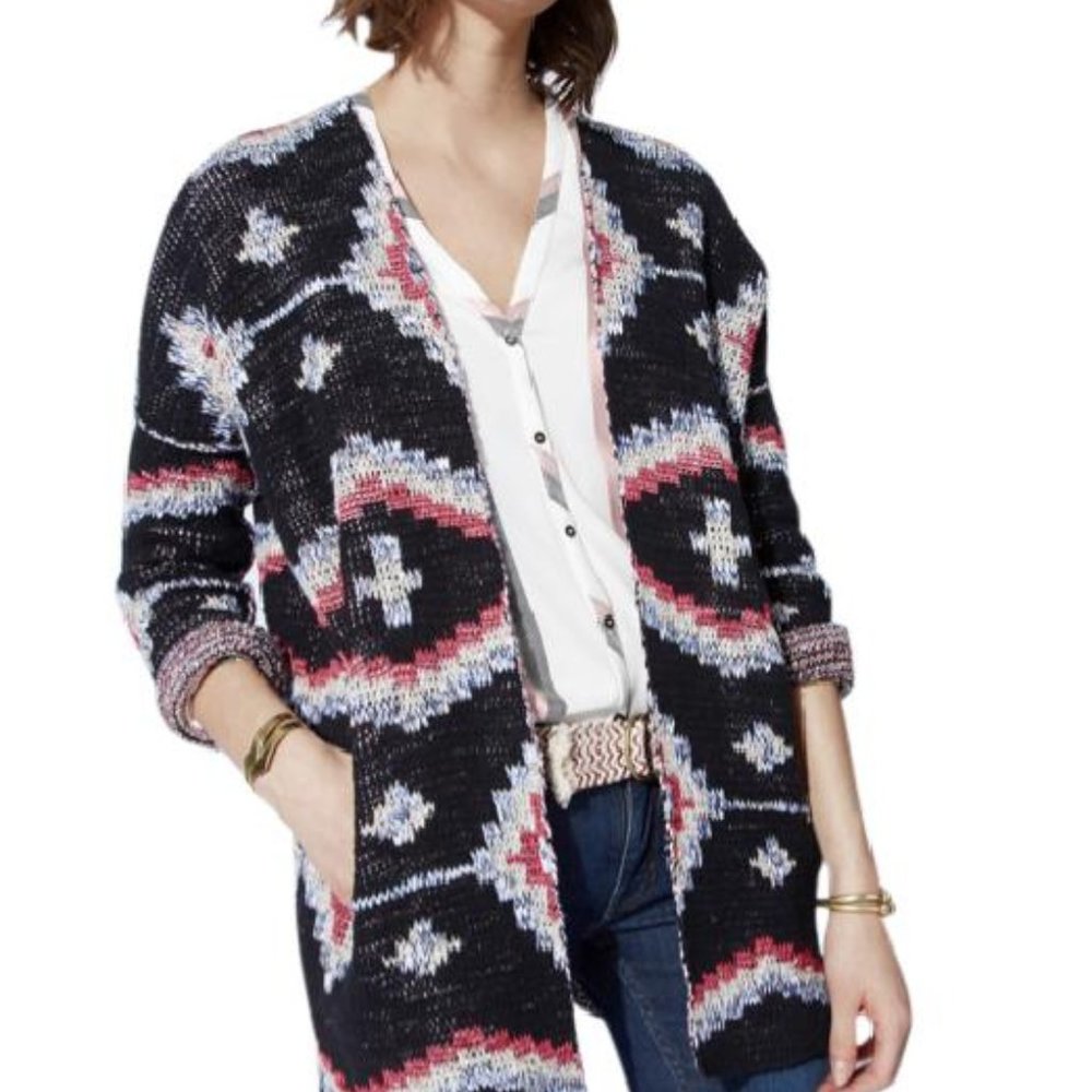 Maori Jacquard Knit Oversized Long Cardigan Overcoat - Picture 2 of 9